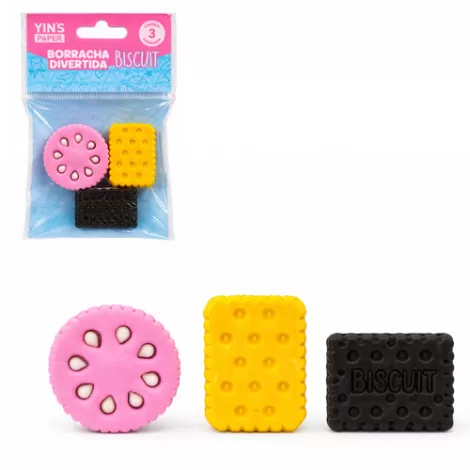 BORRACHA ESCOLAR BISCUIT NA CARTELA - 3 PEÇAS