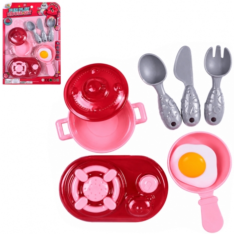 KIT COZINHA INFANTIL COM FOGAO + FRIGIDEIRA E ACESSORIOS FUN PLAY HOUSE SET 8 PECAS