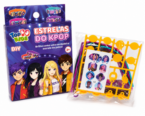 KIT BELEZA/BIJUTERIA INFANTIL C/2 PULSEIRAS + ACESSORIOS ESTRELAS DO KPOP DIY TOP KIDS 28 PCS