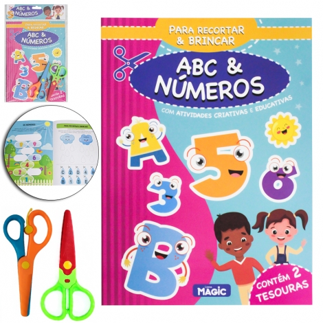 LIVRO PARA RECORTAR E BRINCAR ABC & NUMEROS COM ATIVIDADES CRIATIVAS E EDUCATIVAS + 2 TESOURAS 15 PAGINAS 27X20CM